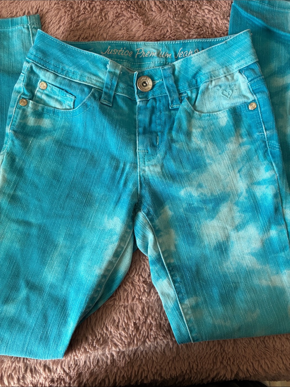 Justice Girls Turquoise Tie-Dye Skinny Jeans
